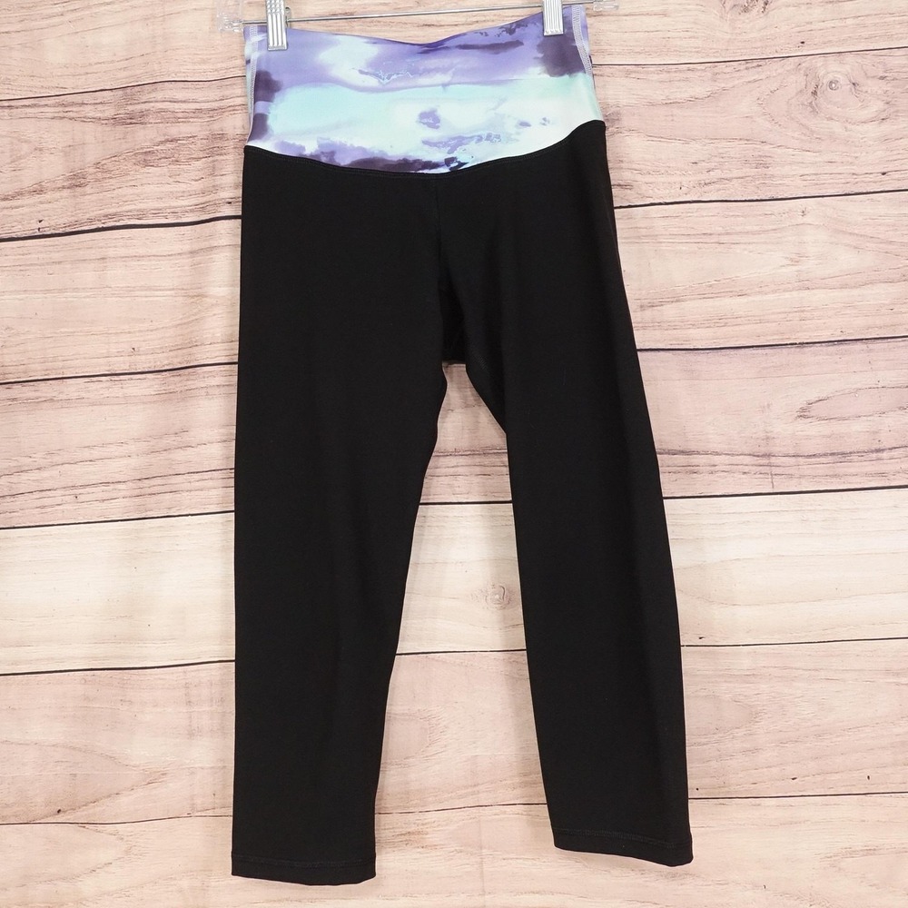 Old Navy Active Leggings Womens S Petite Black Capri Go-Dry Colorblock Yoga